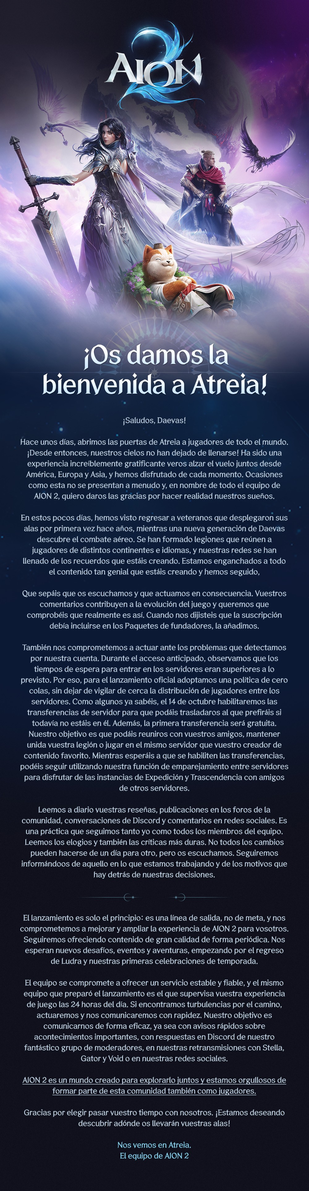 AION2 PostLaunchDevLetter v2 SPANISH
