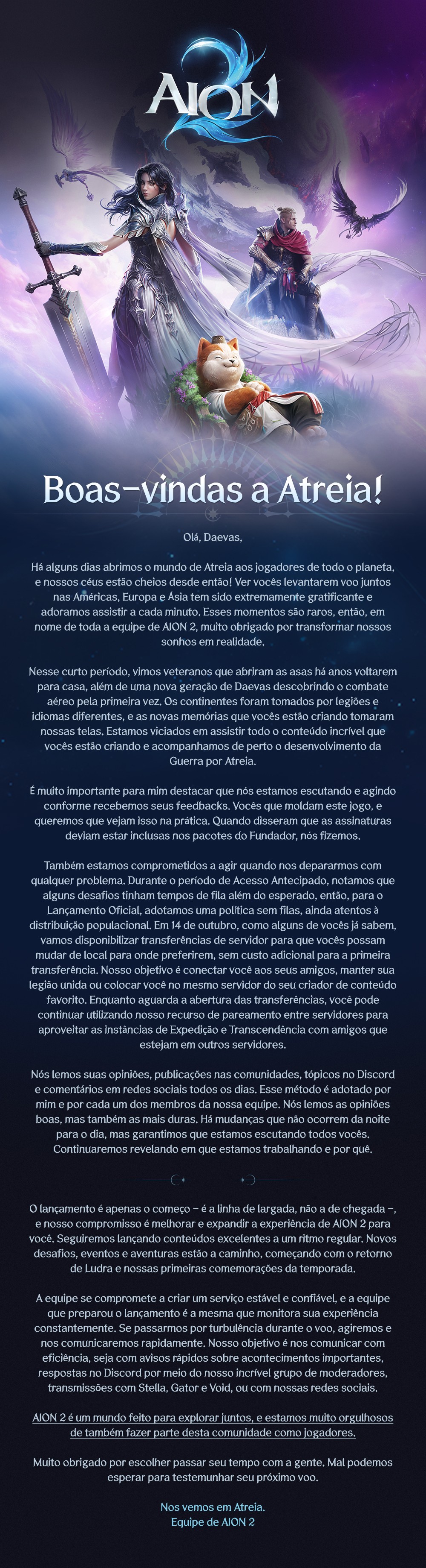 AION2 PostLaunchDevLetter v2 PORTUGUESE