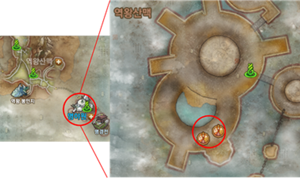 BNS Neo (한): # ALT 텍스트게임 맵에서 백청산맥 강류시 상인 연합회 위치를 표시한 지도